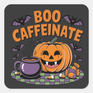 Cuadrada Pegatina de Halloween Coffee Vibes
