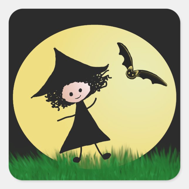 Cuadrada Pegatina de Halloween con bruja y barba (Anverso)