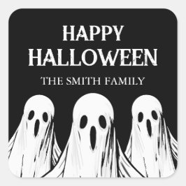 Cuadrada Pegatina de Halloween con fantasma en blanco y neg