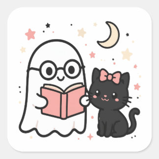 Cuadrada Pegatina de Halloween de fantasma libresco