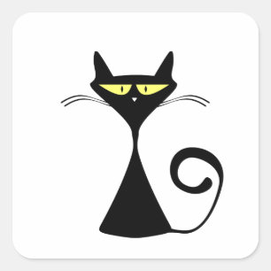 Cuadrada Pegatina de Halloween de Gato Negro Místico