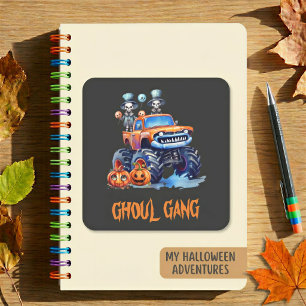 Cuadrada Pegatina de Halloween del camión monstruo Ghoul Ga