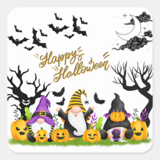 Cuadrada Pegatina de Halloween | Feliz Halloween | Gnomes