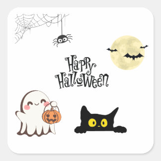 Cuadrada Pegatina de Halloween lindo y fantasmal