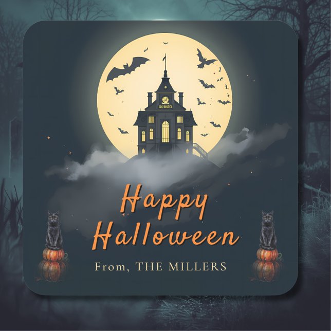 Cuadrada Pegatina de Halloween Mansión Moonlit Skoopy Cat (Subido por el creador)