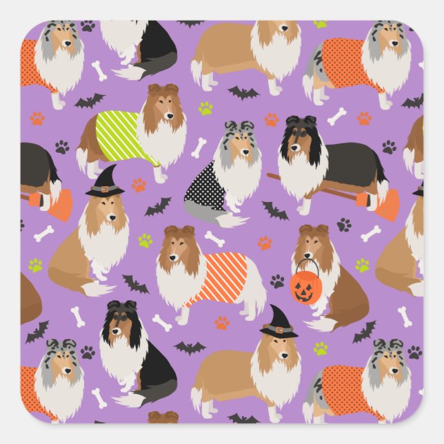 Cuadrada Pegatina de Halloween Rough Collie Square (Anverso)