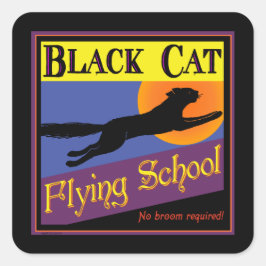 Cuadrada Pegatina de Halloween vintage de Black Cat Flying 