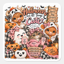 Cuadrada Pegatina de Halloween y todo lo adorable