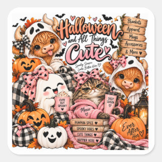 Cuadrada Pegatina de Halloween y todo lo adorable