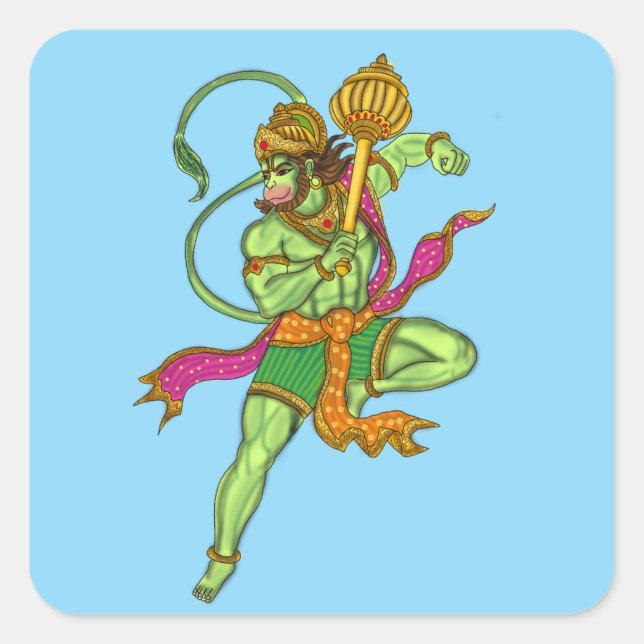 Cuadrada Pegatina de Hanuman Volador (Anverso)
