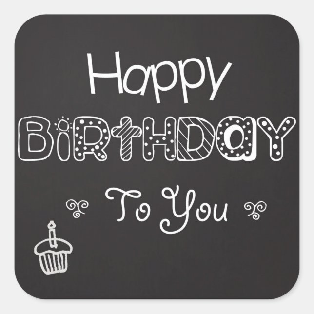 Cuadrada Pegatina de Happy Birthday Chalkboard (Anverso)