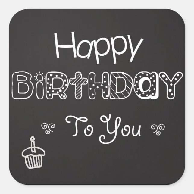 Cuadrada Pegatina de Happy Birthday Chalkboard (Anverso)
