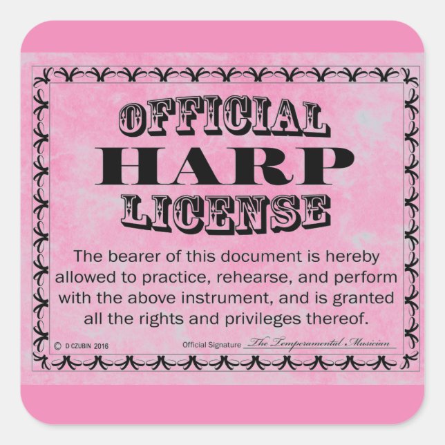 Cuadrada Pegatina de Harp License Square (Anverso)