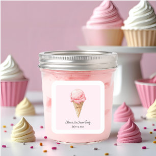 Cuadrada Pegatina de helado de color rosa pastel   Fiesta d