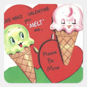 Cuadrada Pegatina de helados Retro Vintage Valentine