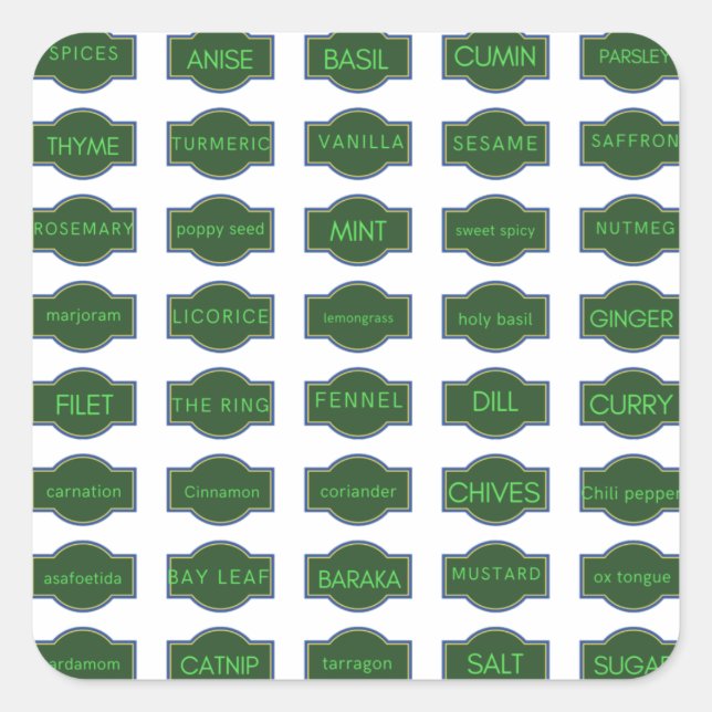 Cuadrada Pegatina de hierbas y especias (Anverso)