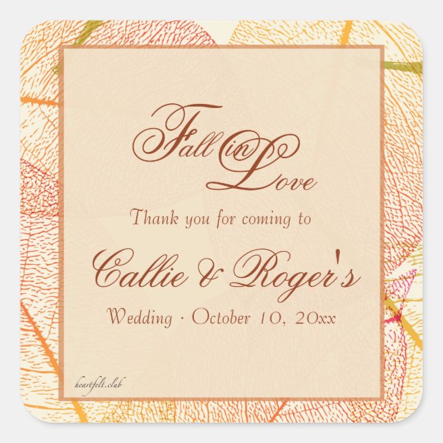 Cuadrada Pegatina de hojas de otoño (Anverso)