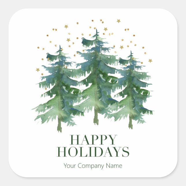 Cuadrada Pegatina de Holiday Square de Winter Forest Compan (Anverso)