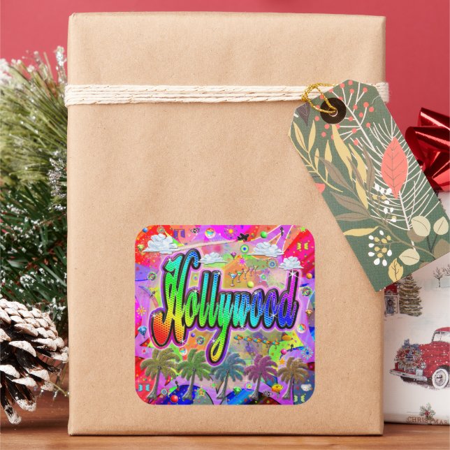 Cuadrada Pegatina de Hollywood Vista Express (Vacaciones)