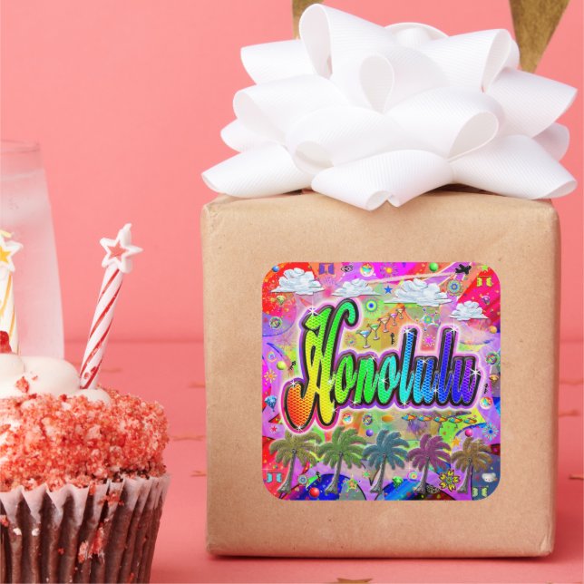 Cuadrada Pegatina de Honolulu Vista Express (Fiesta)