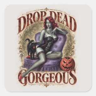 Cuadrada Pegatina de Horror de Zombi Pin-Up Impresionante