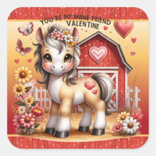 Cuadrada Pegatina de Horse Pony Valentine Barnyard
