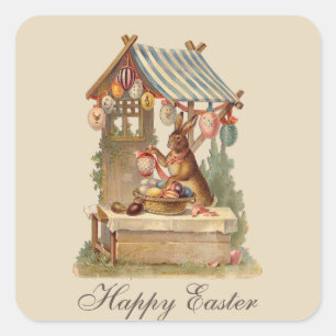 Cuadrada Pegatina de huevos y conejito de Pascua