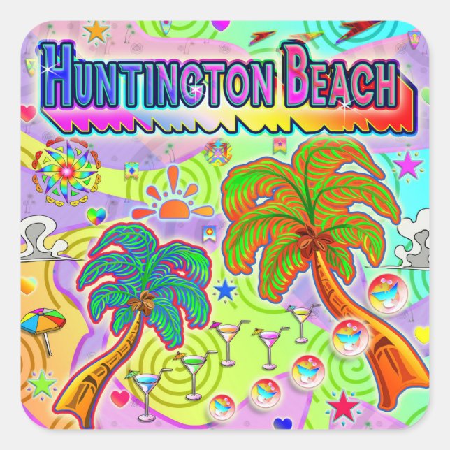 Cuadrada Pegatina de Huntington Beach Vacation Target (Anverso)