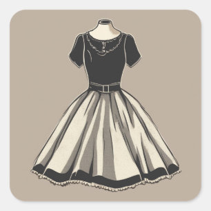 Cuadrada Pegatina de Ilustracion de LBD Vintage