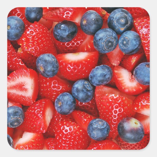 Cuadrada Pegatina de impresión de arándanos y fresas (Anverso)