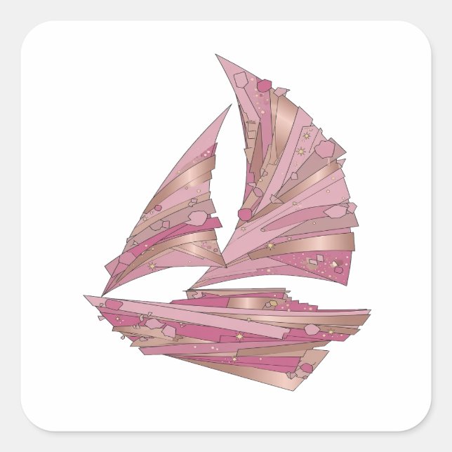 Cuadrada Pegatina de impresión de BARCO DE CRISTAL ROSA de  (Anverso)