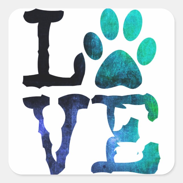 Cuadrada Pegatina de impresión de Love, Dog Paw (Anverso)