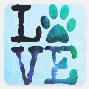 Cuadrada Pegatina de impresión de Love, Dog Paw