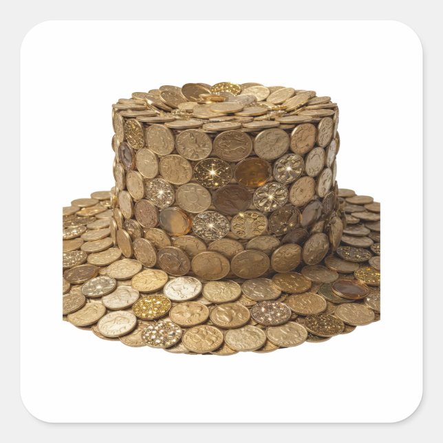 Cuadrada Pegatina de impresión de sombrero de monedas dorad (Anverso)