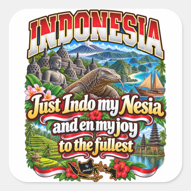 Cuadrada Pegatina de Indonesia (Anverso)