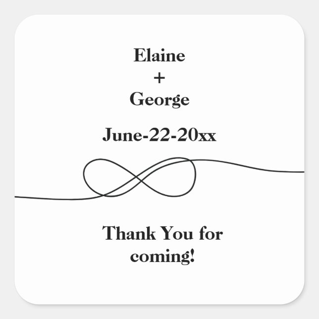 Cuadrada Pegatina de Infinito Blanca y Negra (Anverso)