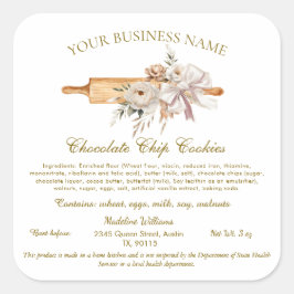 Cuadrada Pegatina de ingredientes de panadería casera con e