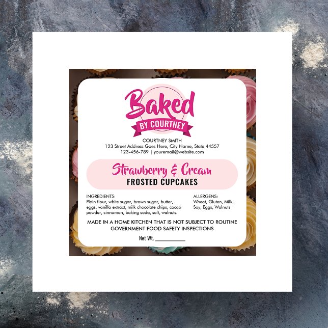 Cuadrada Pegatina de Ingredientes de Panadería Rosa de Moda (Subido por el creador)