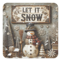 Pegatina de invierno de Rustic Snowman "Let It Sno