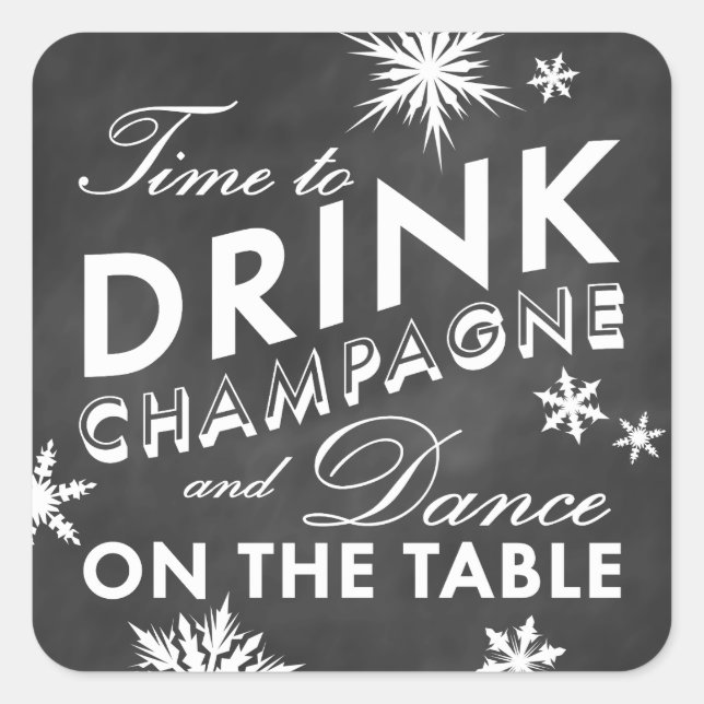 Cuadrada Pegatina de invierno para beber champán (Anverso)