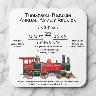 Cuadrada Pegatina de invitación de reunión de tren vintage