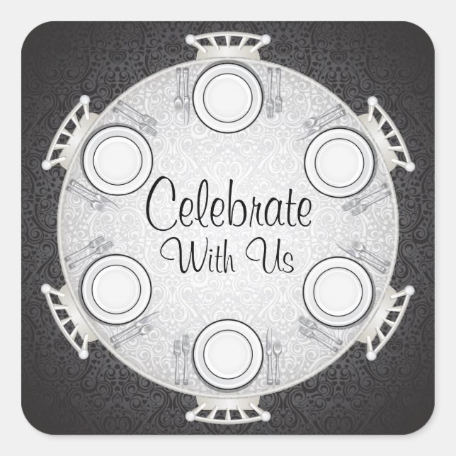 Cuadrada Pegatina de invitaciones a cenas formales (Anverso)