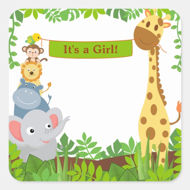 Cuadrada Pegatina de Invitaciones de animales de la jungla  (Anverso)