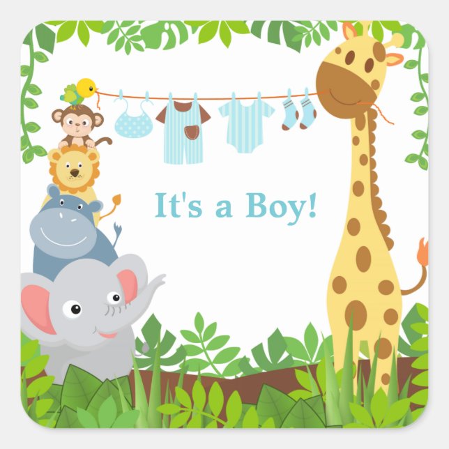 Cuadrada Pegatina de Invitaciones de animales de la jungla  (Anverso)