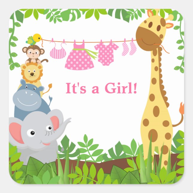 Cuadrada Pegatina de Invitaciones de animales de la jungla  (Anverso)