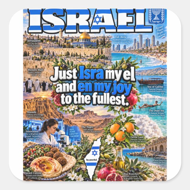 Cuadrada Pegatina de Israel (Anverso)