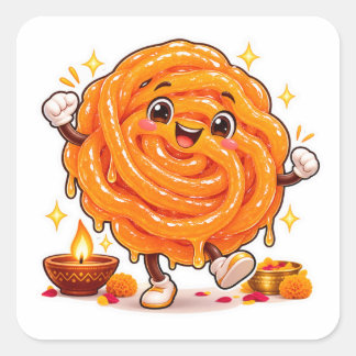 Cuadrada Pegatina de Jalebi Kawaii, Dulce Indio Diwali Di