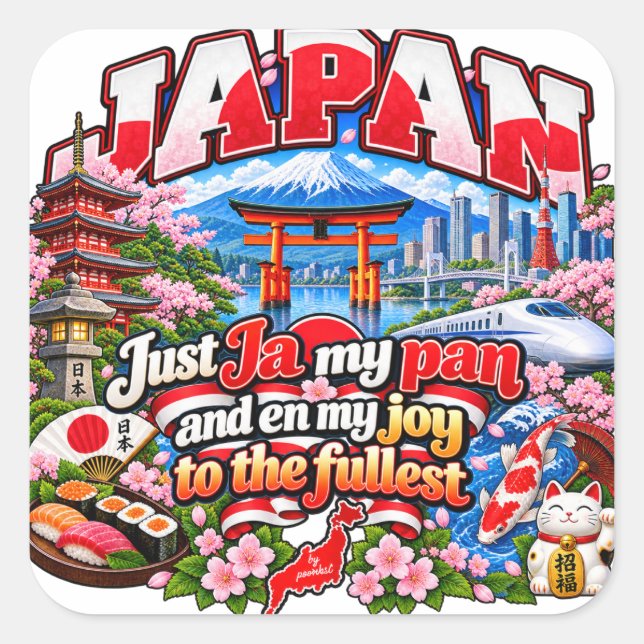 Cuadrada Pegatina de Japón (Anverso)