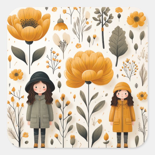 Cuadrada Pegatina de jardín lindo (Anverso)