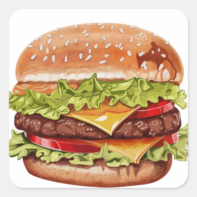 Cuadrada Pegatina de Juicy Double Cheeseburger – Burg reali (Anverso)